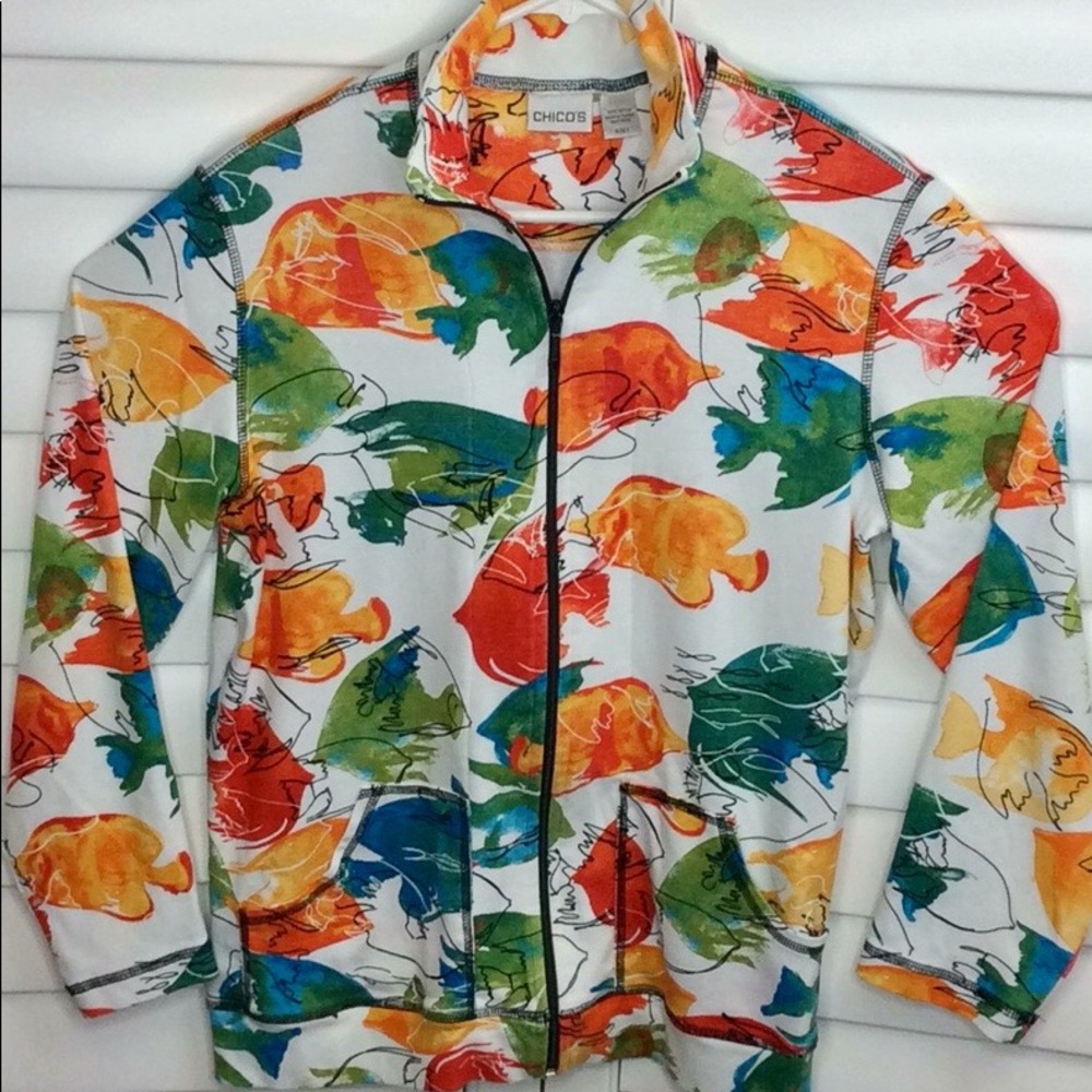 🚫Sold🚫Chico’s Multicolor Fish Sweatshirt Jacket